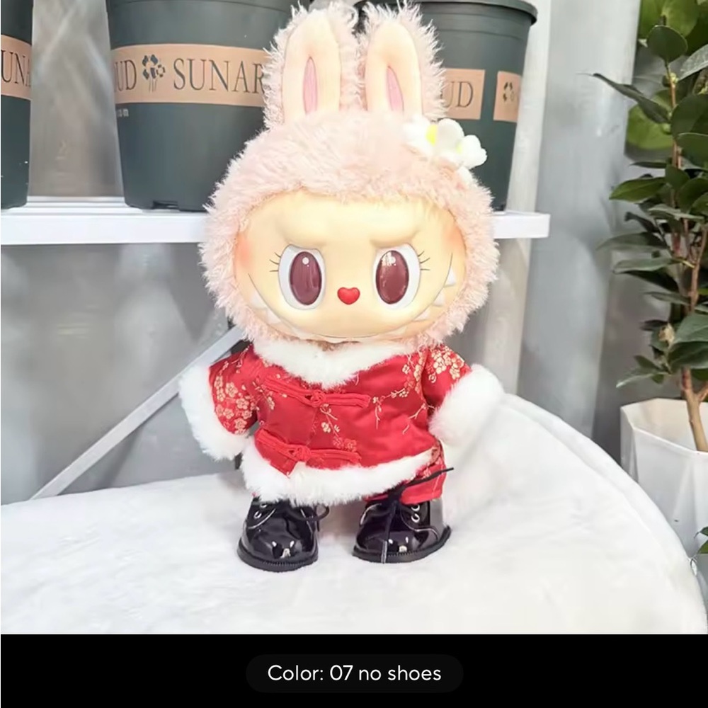 New 38 cm labubu clothes fuzzy red outfit